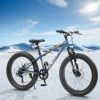 S24109 Elecony 24 Inch Fat Tire Bike Adult/Youth Full Shimano 7 Speeds Mountain Bike, Dual Disc Brake, High-Carbon Steel Frame, Front Suspension