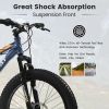S24109 Elecony 24 Inch Fat Tire Bike Adult/Youth Full Shimano 7 Speeds Mountain Bike, Dual Disc Brake, High-Carbon Steel Frame, Front Suspension