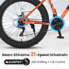 S26109 26 Inch Fat Tire Bike Adult/Youth Full Shimano 21 Speed Mountain Bike, Dual Disc Brake, High-Carbon Steel Frame, Front Suspension