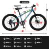 S24109 24 Inch Fat Tire Bike Adult/Youth Full Shimano 7 Speeds Mountain Bike, Dual Disc Brake, High-Carbon Steel Frame, Front Suspension